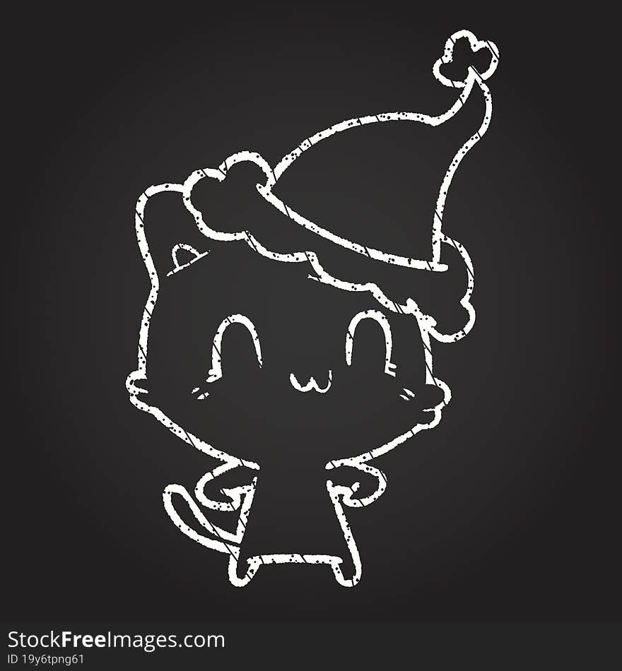 Christmas Cat Chalk Drawing