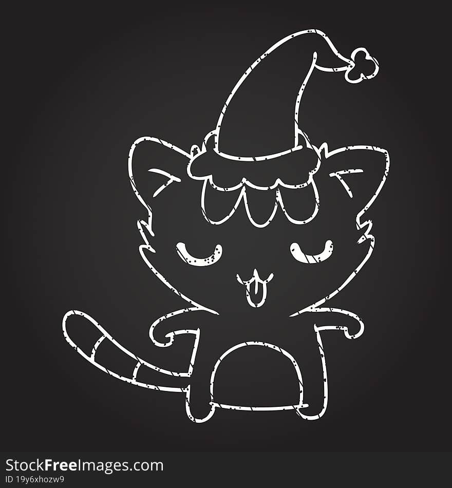 Christmas Cat Chalk Drawing