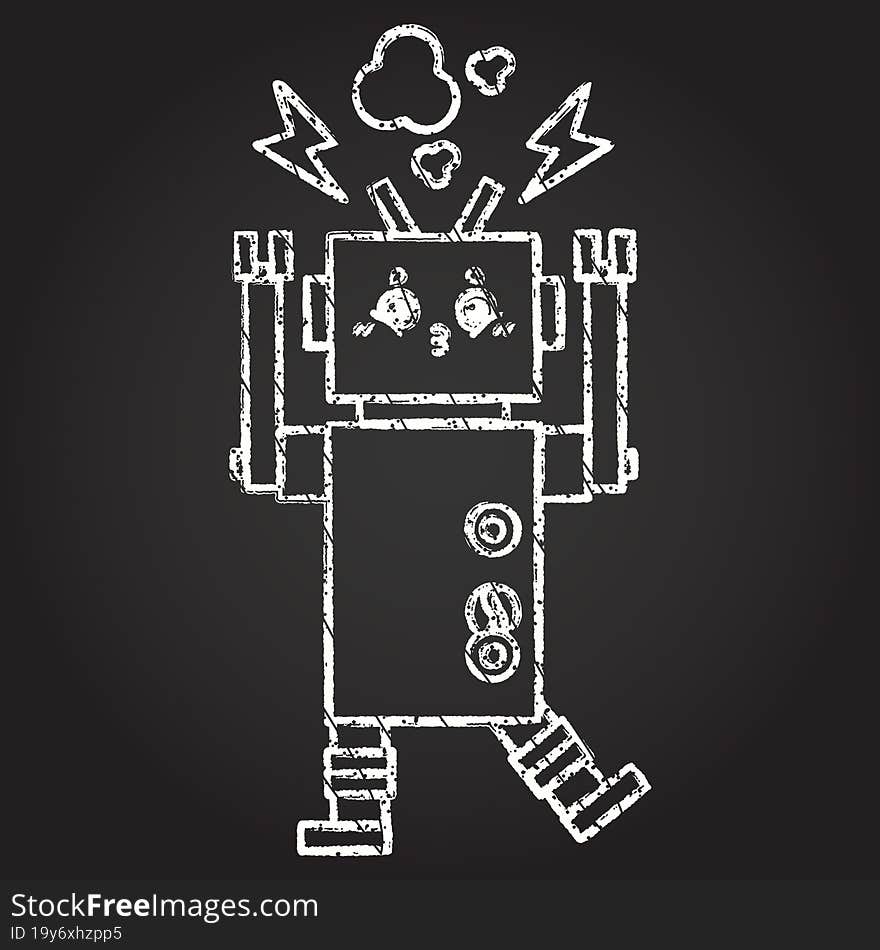 Robot Panic Chalk Drawing