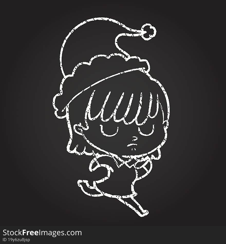 Christmas Woman Chalk Drawing