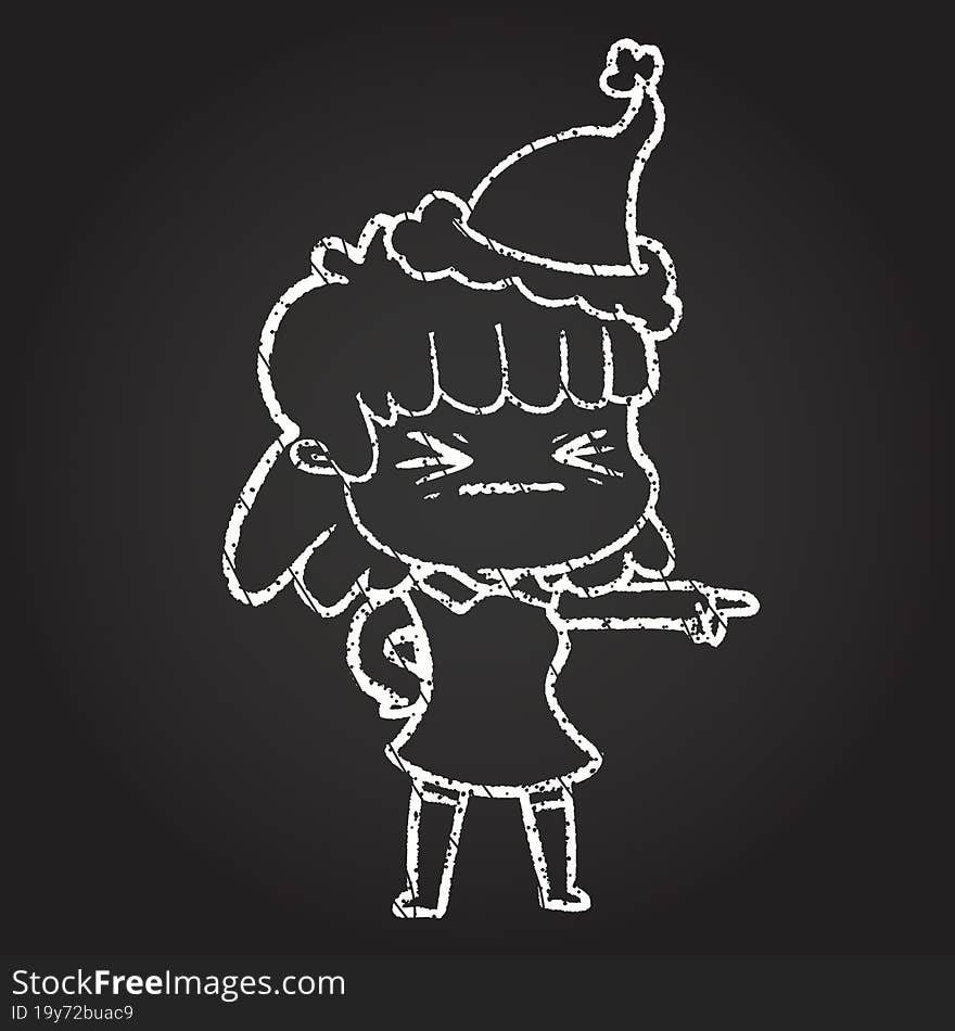 Festive Woman Pointing Chalk Drawing