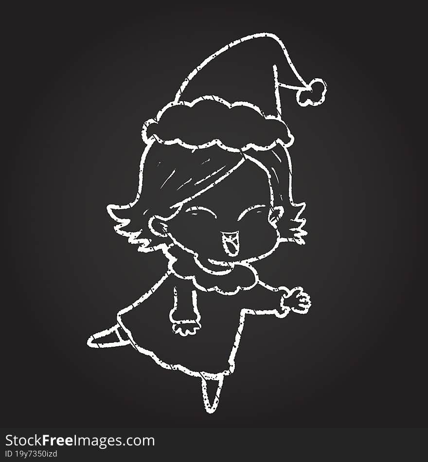 Dancing Festive Woman Chalk Drawing