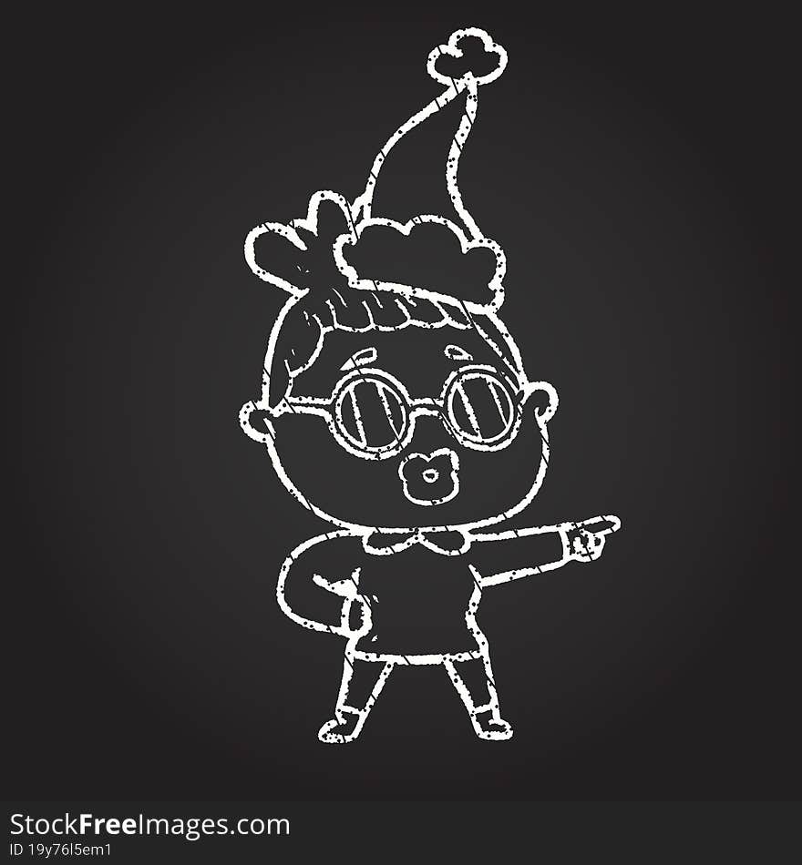 Festive Woman Pointing Chalk Drawing