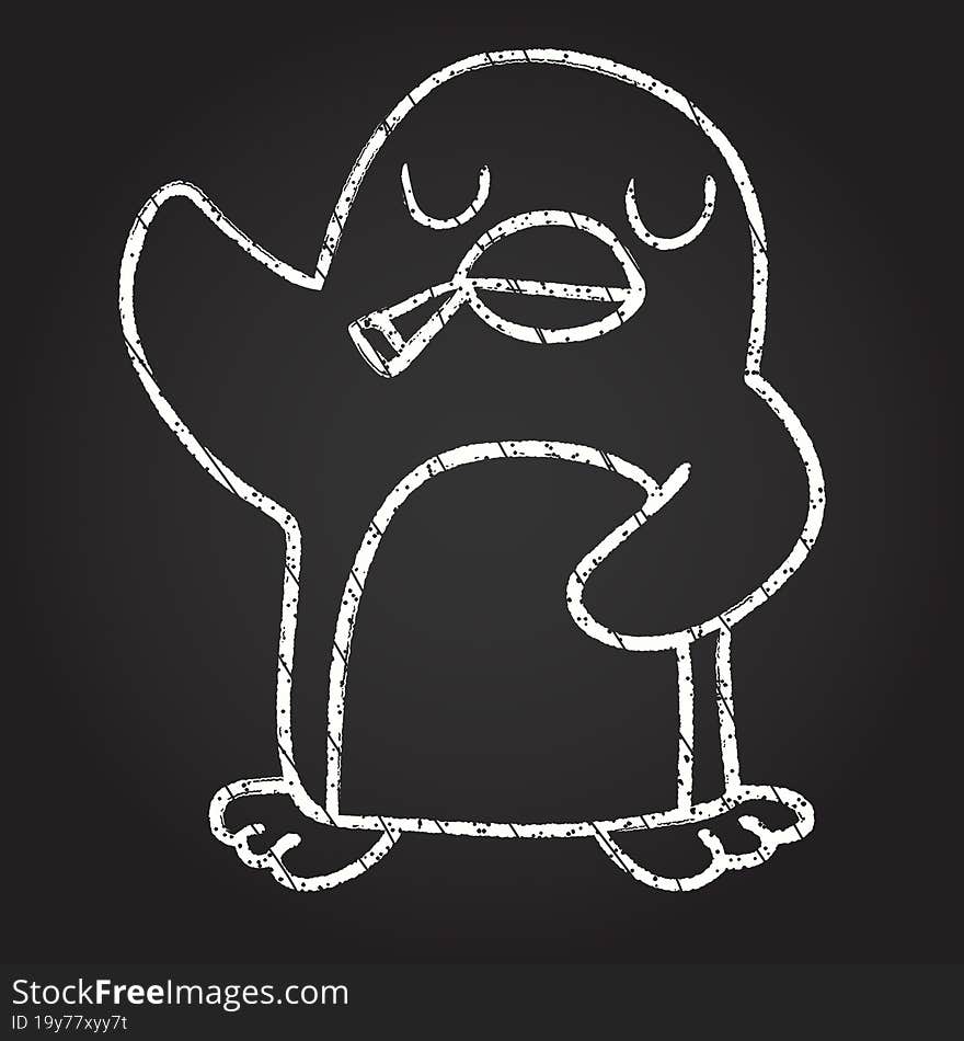 Penguin Smoking Chalk Drawing