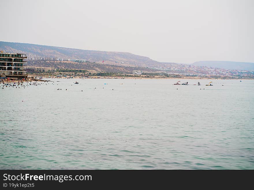 A Wide View Of A Beach And A City