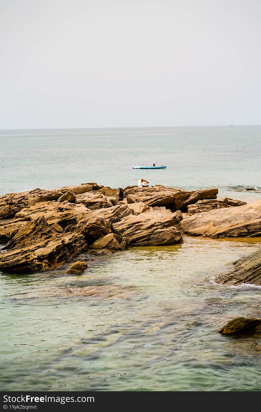 rocky beach with a calm sea