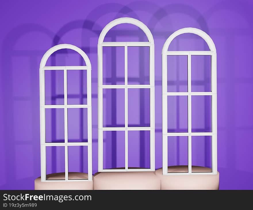 Three Windows Beckground Qute Illustration,3d