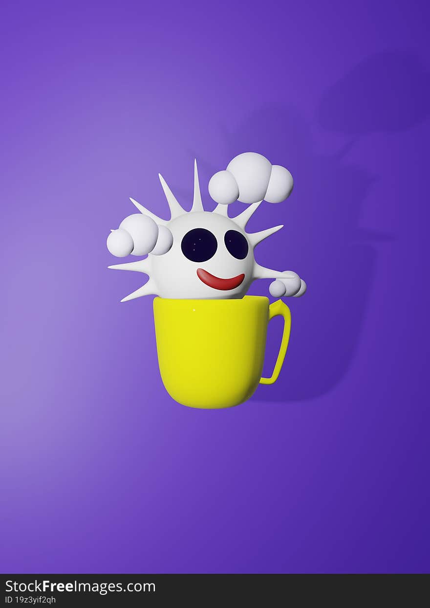 3d mug illustration qute with sun shine