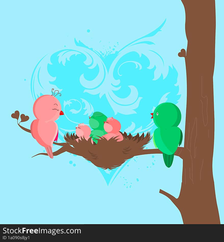 cartoon cute bird family