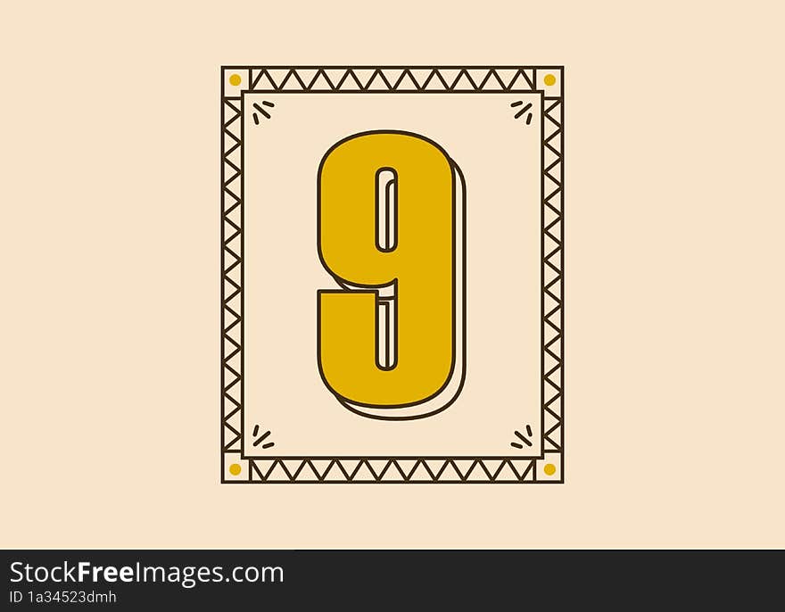 Retro rectangle frame with number 9 on it