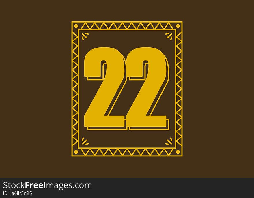 Number 22 in retro rectangle frame design