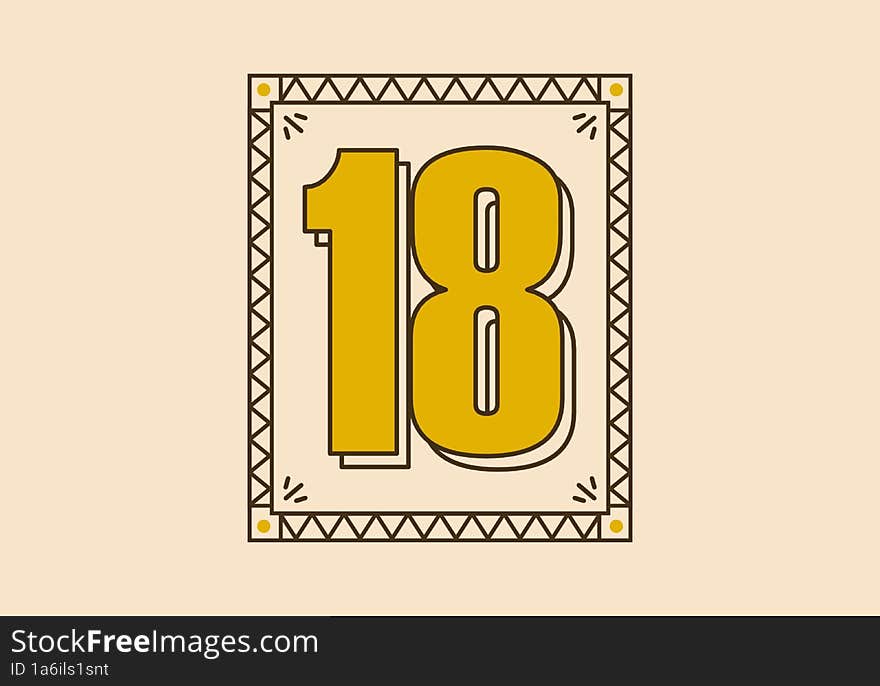 Retro rectangle frame with number 18 on it