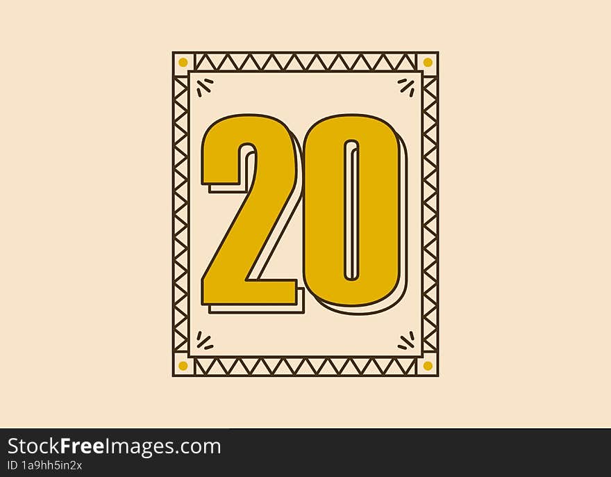 Retro rectangle frame with number 20 on it