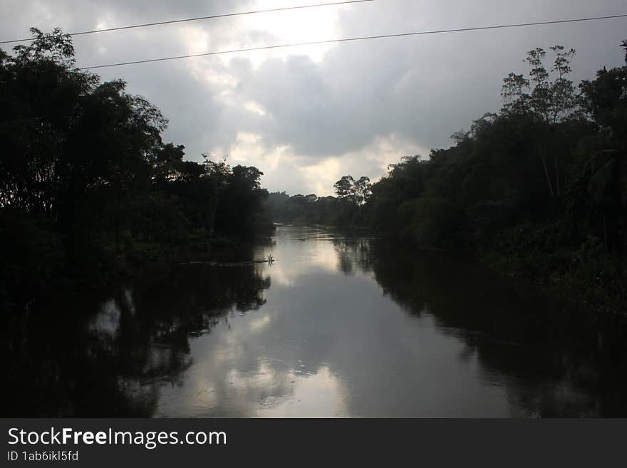 Mystique river, dark mood in the evening