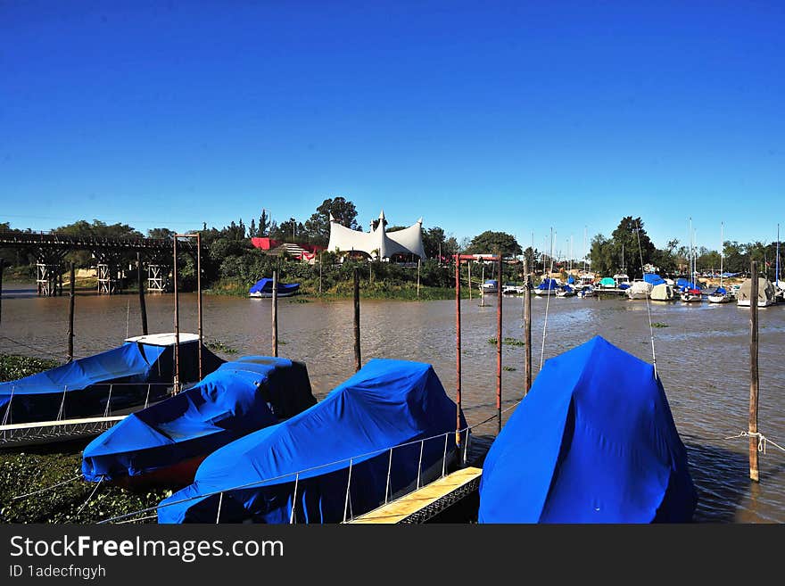 province of santa fe-argentina.beautifull day with marina boat luxury in club of city river and blue sky