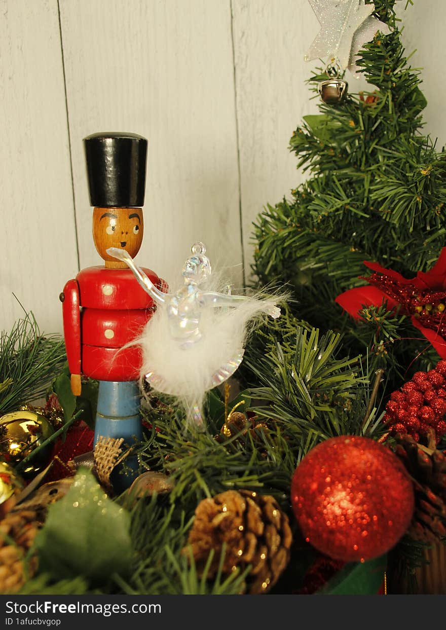 Vintage wooden Nutcracker n glass ballerina.  THE NUTCRACKER BALLET Christmas tradition