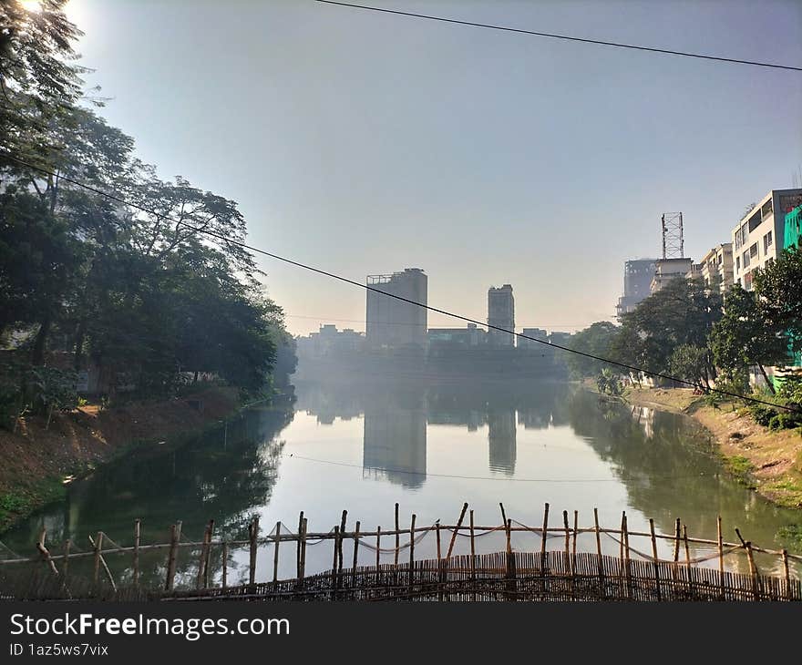 Beautiful Gulshan Lake in Bangladesh on isolated background.