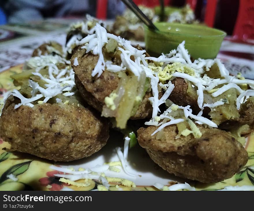 Street food Bangladesh. Fuchka - a famous street food in South Asia specially in Bangladesh