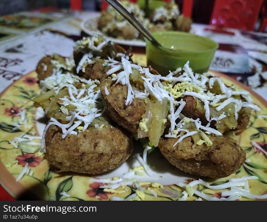 Street food Bangladesh. Fuchka - a famous street food in South Asia spcially in Bangladesh