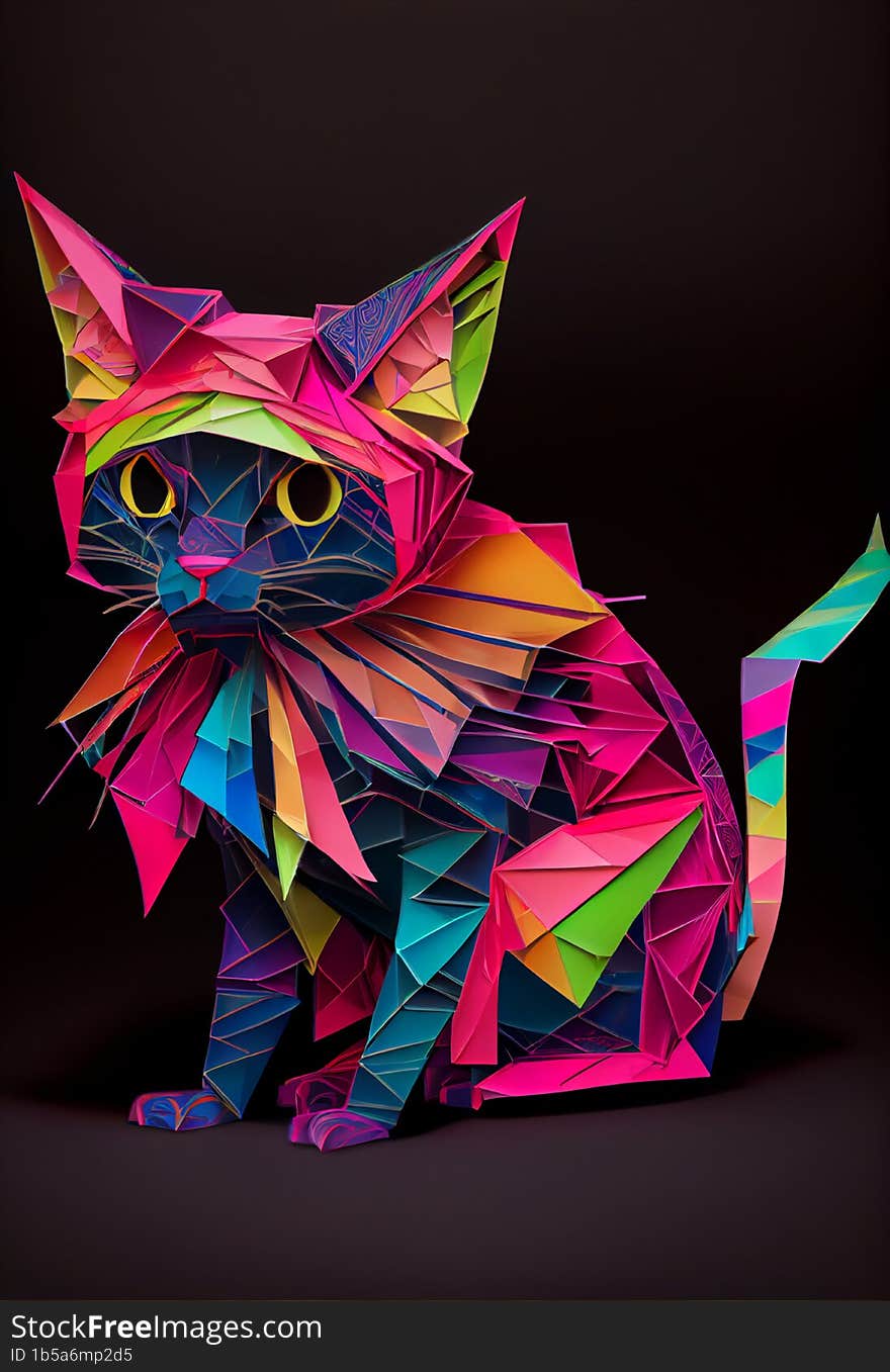 Cartoon cat dressed in colorful clothes with black background