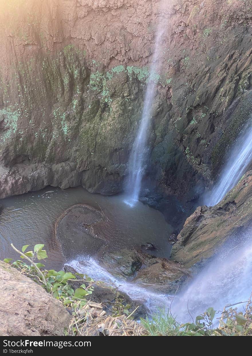 A Moroccan tourist center in the Ouzoud waterfalls resort, which is a mountainous area known for its traditional architecture and