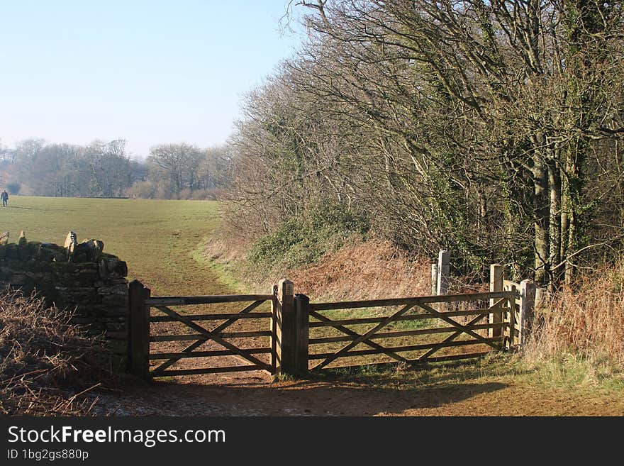 Gates in countryside in winter sunshine