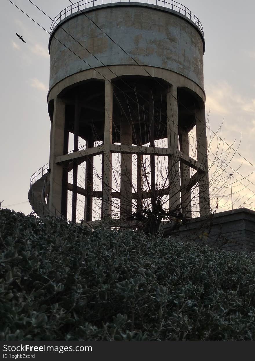 Here is a big water tank in the middle of the city