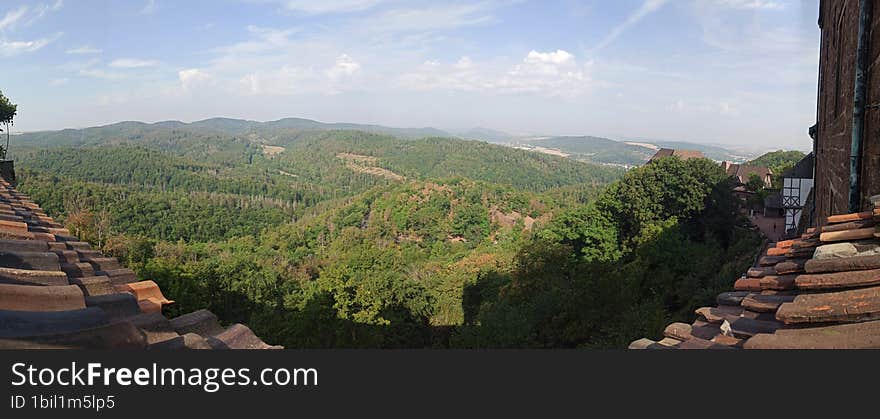 Horizon viewed from castle walls, forest hills