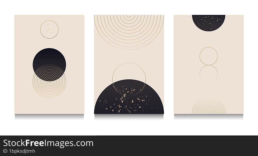 This abstract, triple, geometric wall art set is a luxury decor piece that is perfect for your home interior. The modern, trendy, and contemporary design is created with  graphics in a chic black, beige, and gold color palette. This printable wall art set is versatile and can be used to add a touch of sophistication to any room in your home. The abstract composition and geometrical patterns are eye-catching and provide a unique texture that sets it apart from other wall decor. The minimalist approach, combined with the elegant touch of the gold accents, makes this a statement piece that will elevate your decor. Whether you& x27 re looking to add a chic touch to your living room, bedroom, or office, this abstract wall art set is the perfect choice.