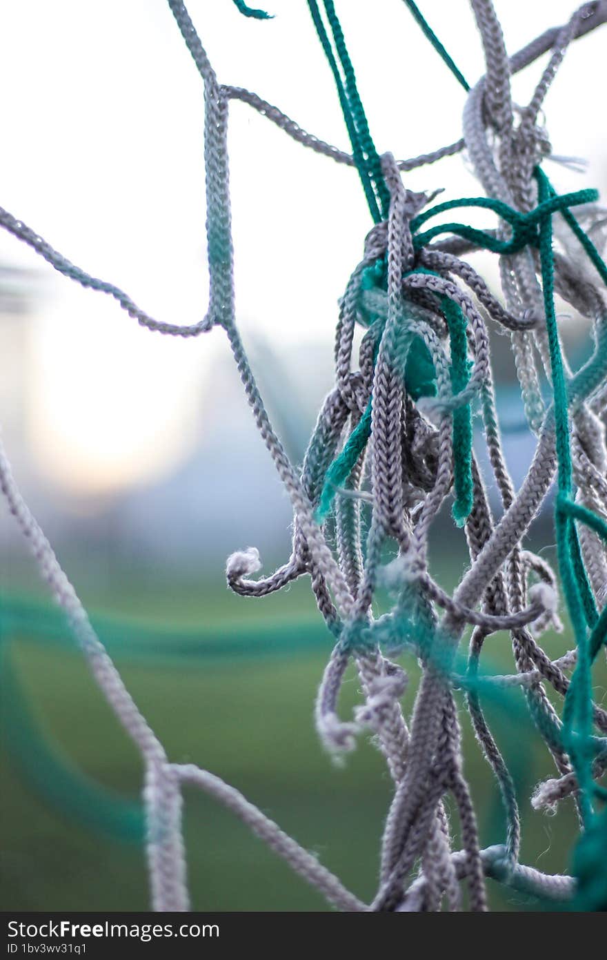 The net on the football goal. Children& x27 s football field.