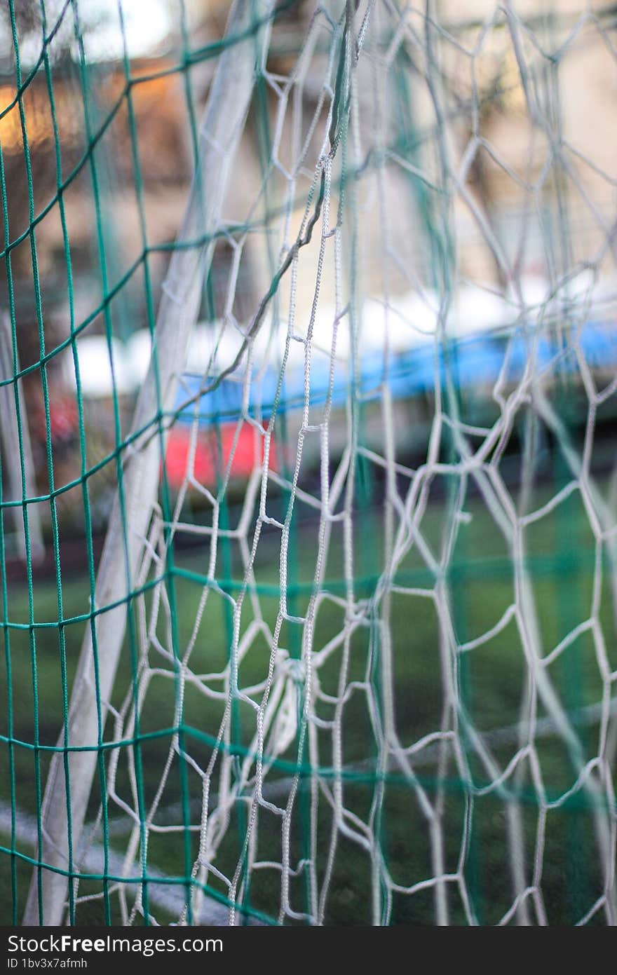 The Net On The Football Goal. Children& X27 S Football Field.