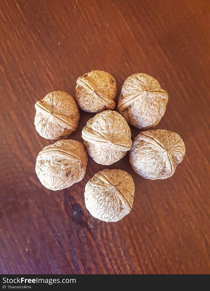 View From Above Of Walnuts On The Table