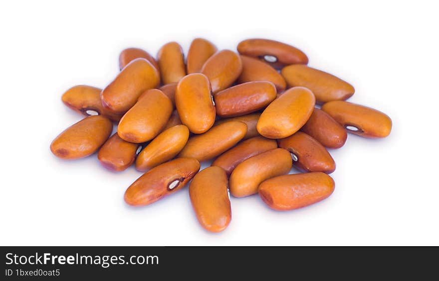 Handful Of Brown Beans On White Background. Close-up