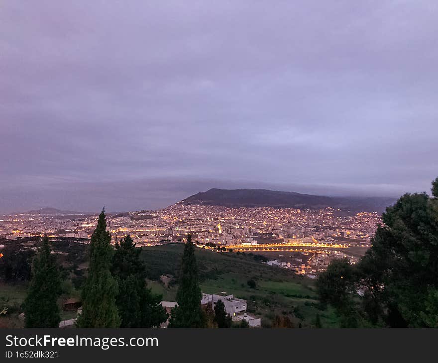 Mesmerizing and hazy evening cityscape viewed from the top