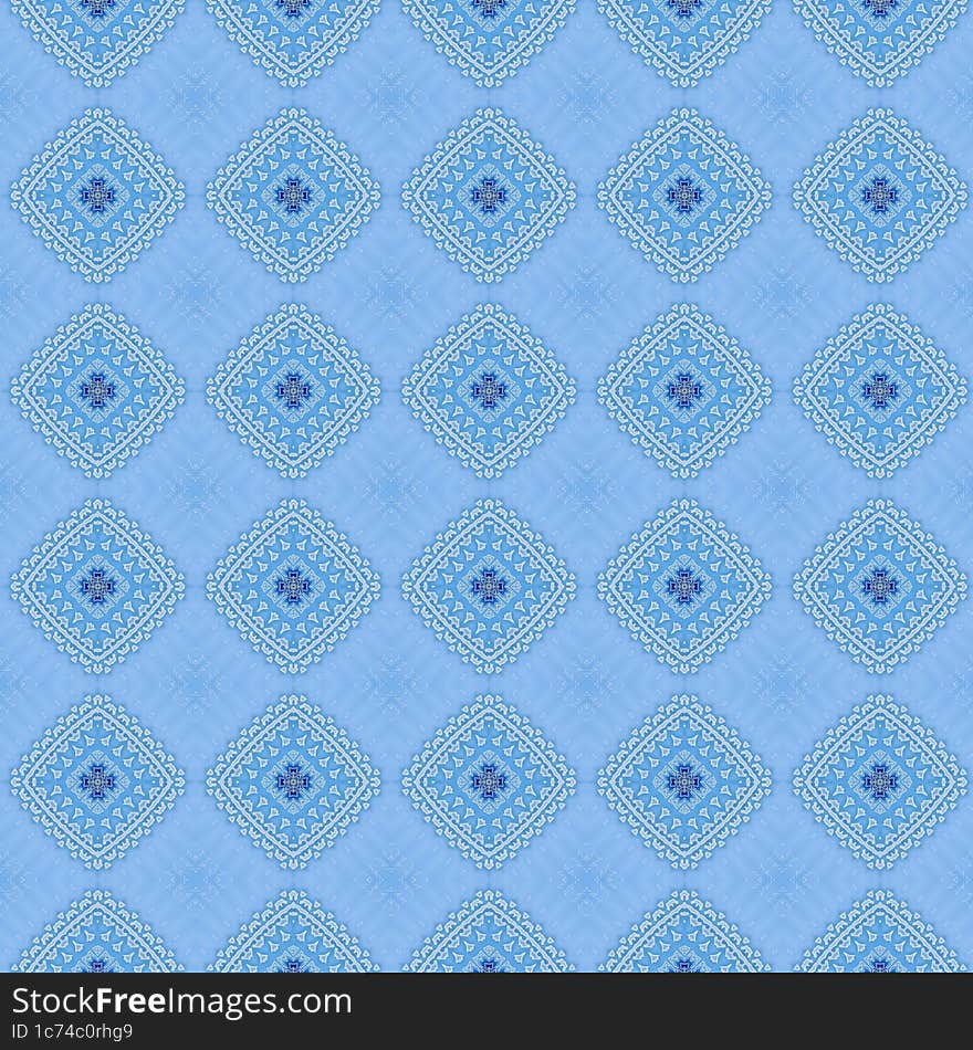 Blue ethnic print. Vintage style. Abstract pattern of mixed geometric figures.