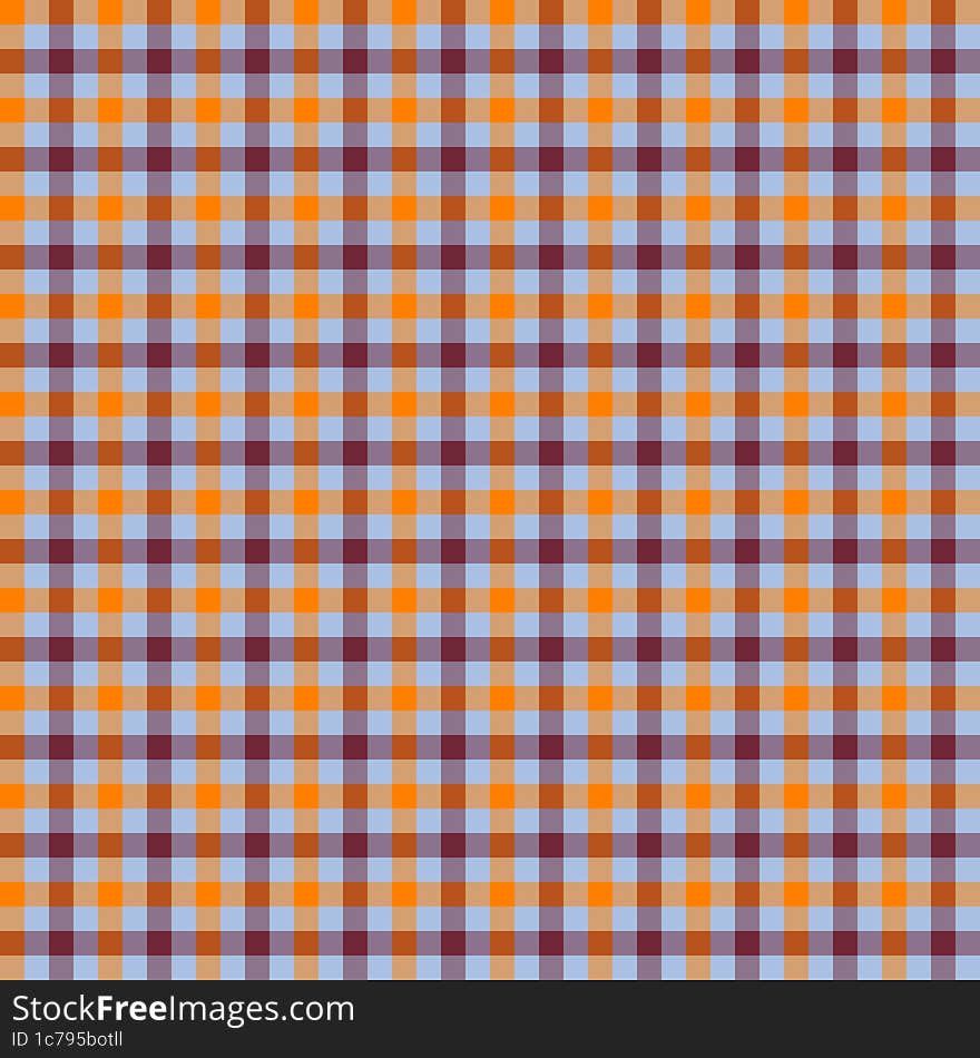 Orange and violet gingham backgrounds for tablecloth, dress, skirt, napkin