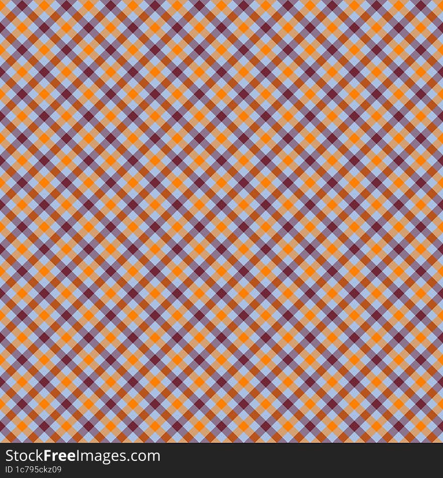 Orange and violet gingham backgrounds for tablecloth, dress, skirt, napkin