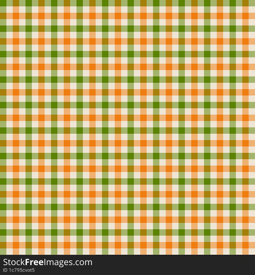 Orange and green gingham backgrounds for tablecloth, dress, skirt, napkin