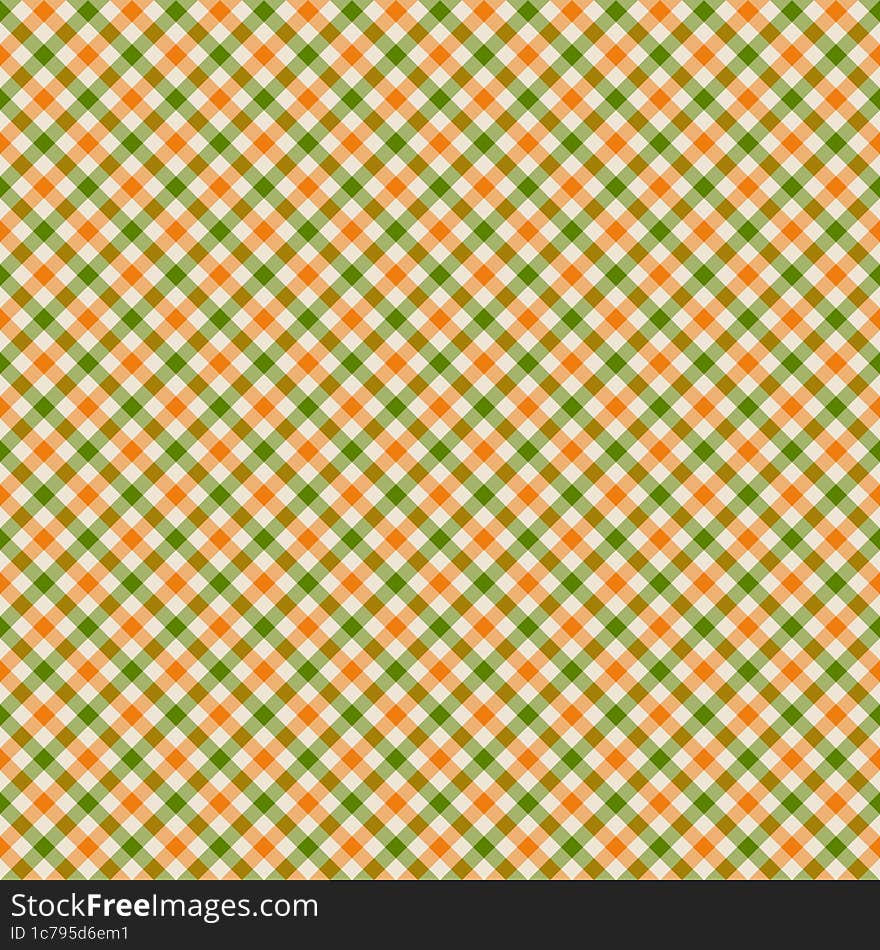 Orange and green gingham backgrounds for tablecloth, dress, skirt, napkin