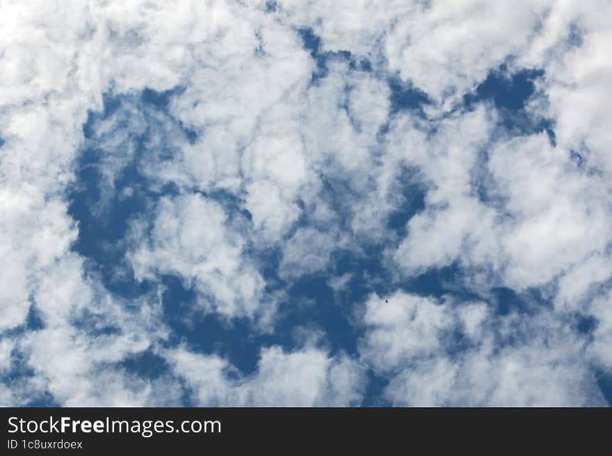 Blue Sky With Cumulus Clouds, Light And Shadow Distance And Height