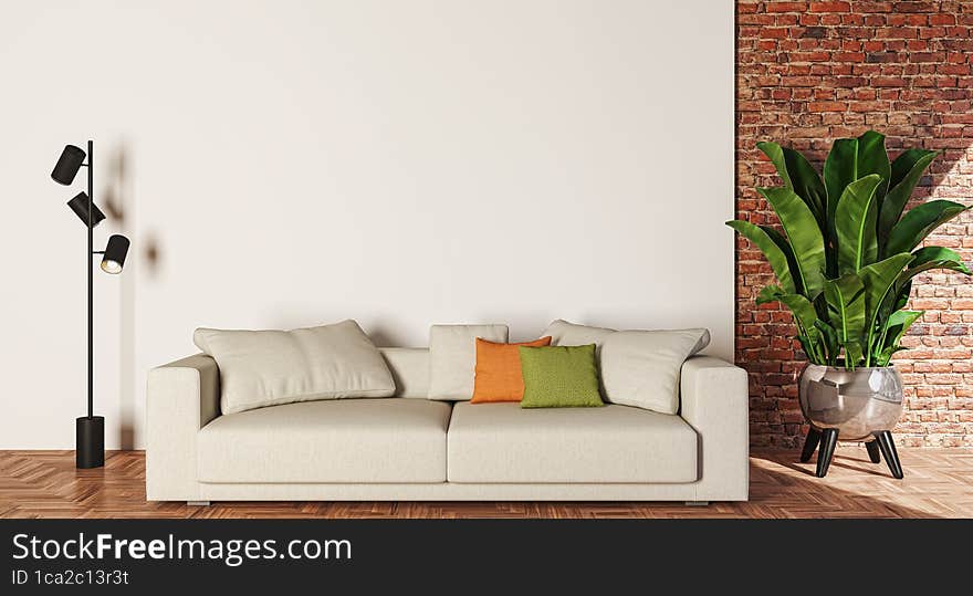 Illustration 3D rendering large luxury modern bright interiors Living room mockup computer digitally generated image