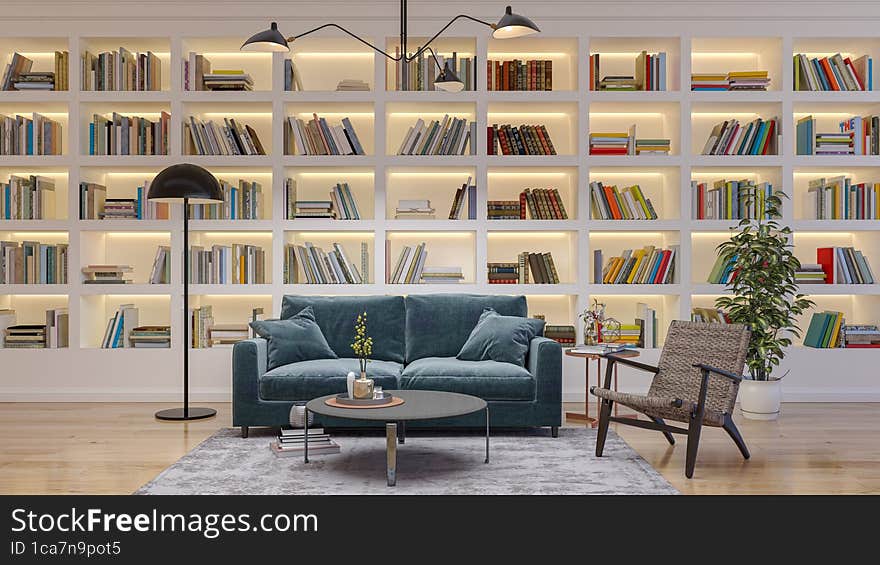 Illustration 3D Rendering Large Luxury Modern Bright Interiors Living Room Mockup Computer Digitally Generated Image