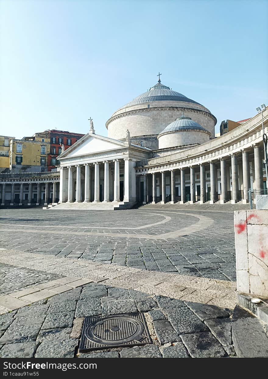 View of a detail of Piazza Plebiscito at dawn on a spring morning