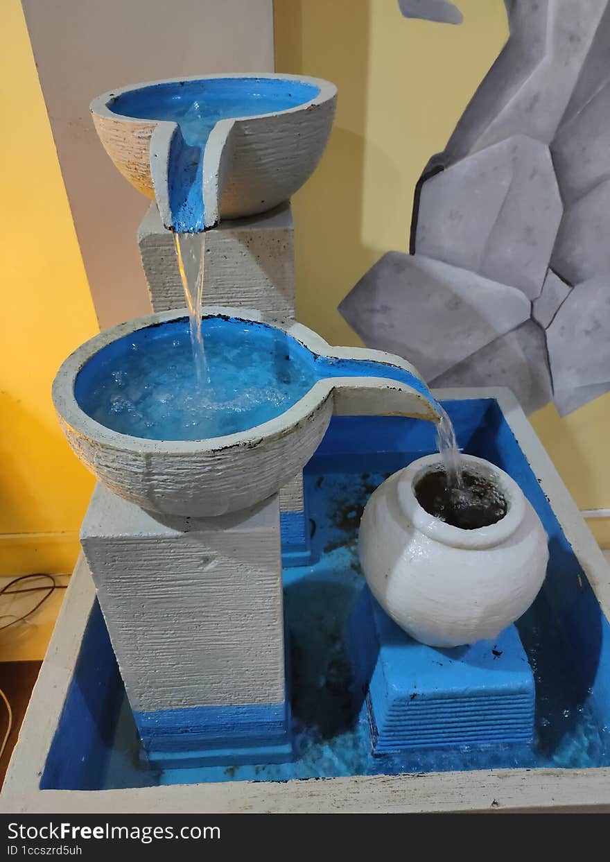 Mini Artificial Water Fountain with Blue Color