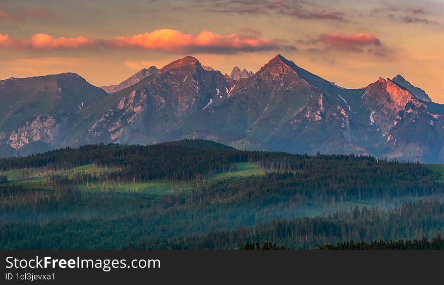 Landscape in the morning, view from Spis to Tatra National Park