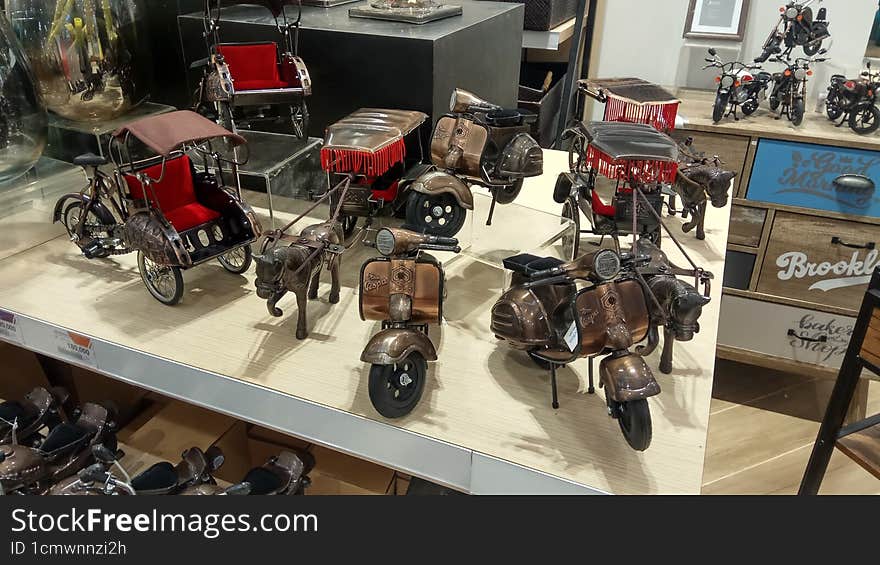 Miniature Vespa Motor Vehicles And Rickshaws In Ancient Times