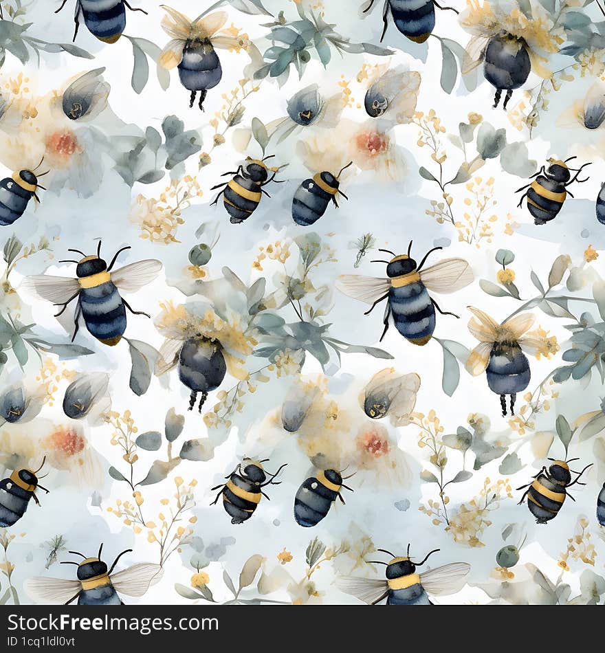 AI generated image & x28 under commercial license& x29 . Watercolour style bees on a white background