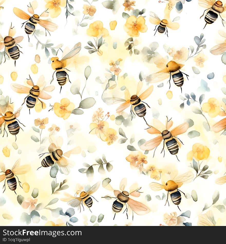 AI Generated image & x28 under commercial license& x29 . Watercolour bees yellow pattern.