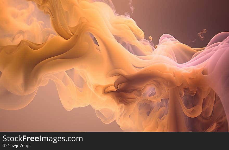 Generative AI, Flowing light apricot crush smoke with splashes.