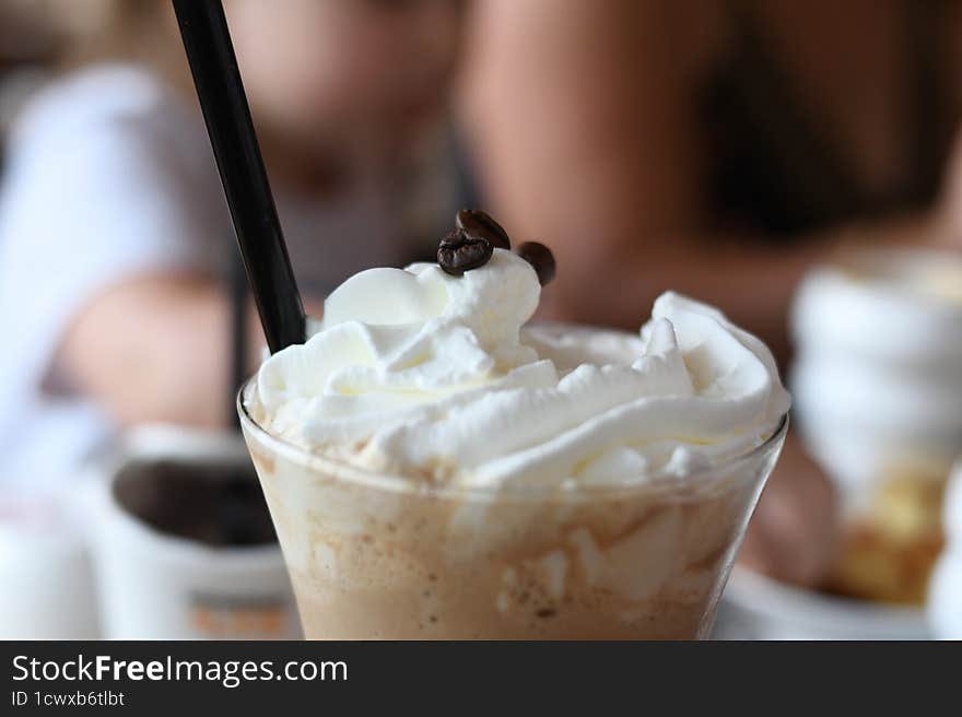 Coffe time, milkshake, whipped cream